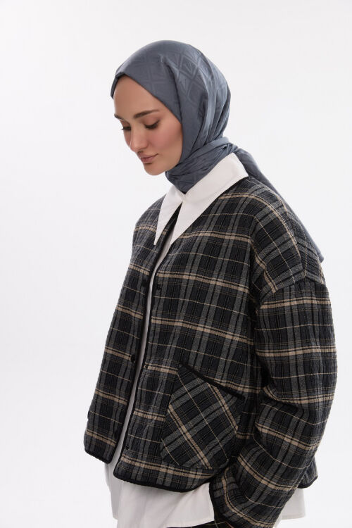 İpeksi Jakar V Desen Şal - Koyu Gri - Camellia Scarfs (1)