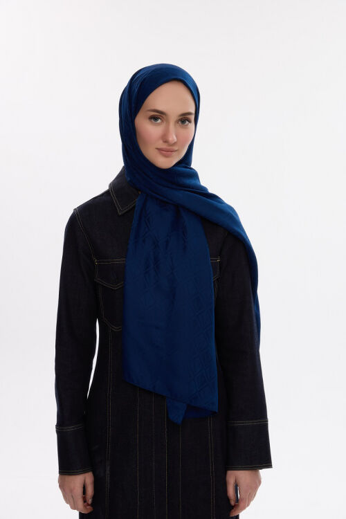 İpeksi Jakar V Desen Şal - Lacivert - Camellia Scarfs (1)