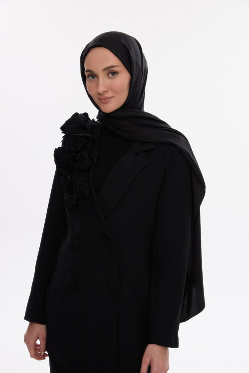 İpeksi Jakar V Desen Şal - Siyah - Camellia Scarfs (1)