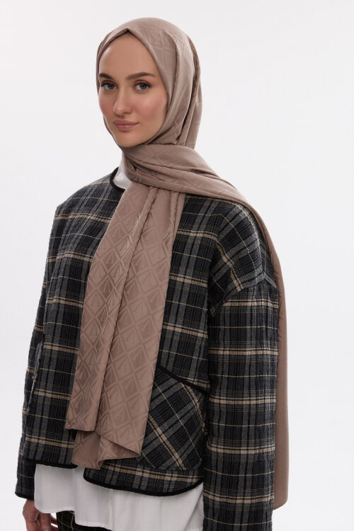 İpeksi Jakar V Desen Şal - Vizon - Camellia Scarfs (1)