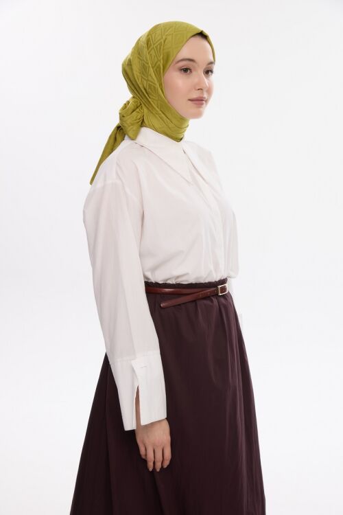 İpeksi Jakar V Desen Şal - Yağ Yeşili - Camellia Scarfs (1)