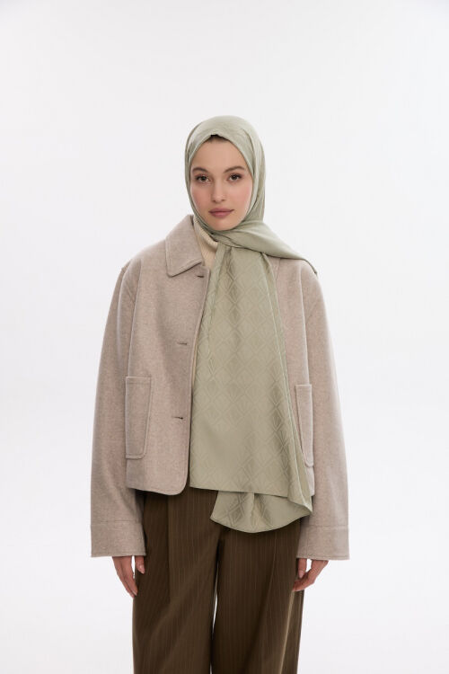 İpeksi Jakar V Desen Şal - Zeytin Yeşili - Camellia Scarfs (1)