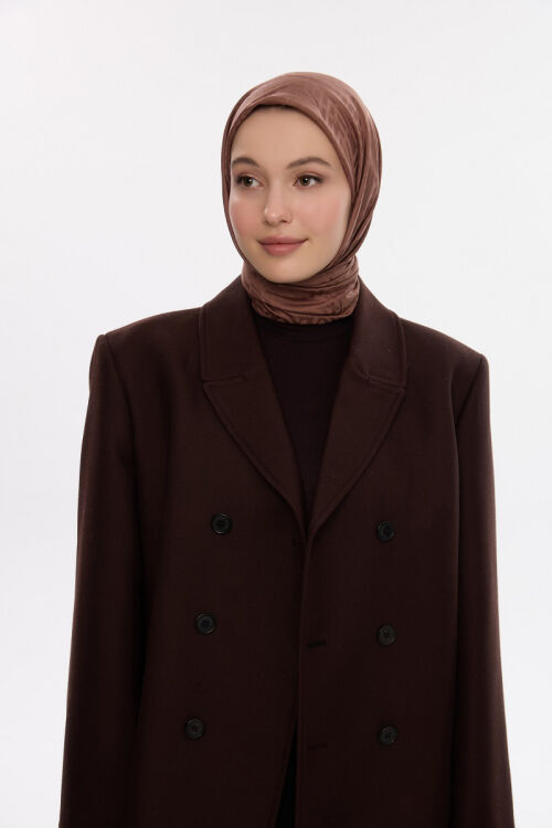 İpeksi Jakar Zikzak Desen Eşarp - Açık Kahve - Camellia Scarfs (1)