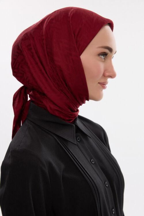 İpeksi Jakar Zikzak Desen Eşarp - Bordo 