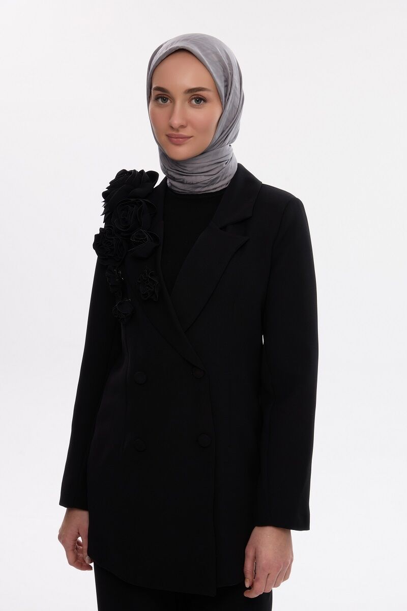 İpeksi Jakar Zikzak Desen Eşarp - Füme - 3