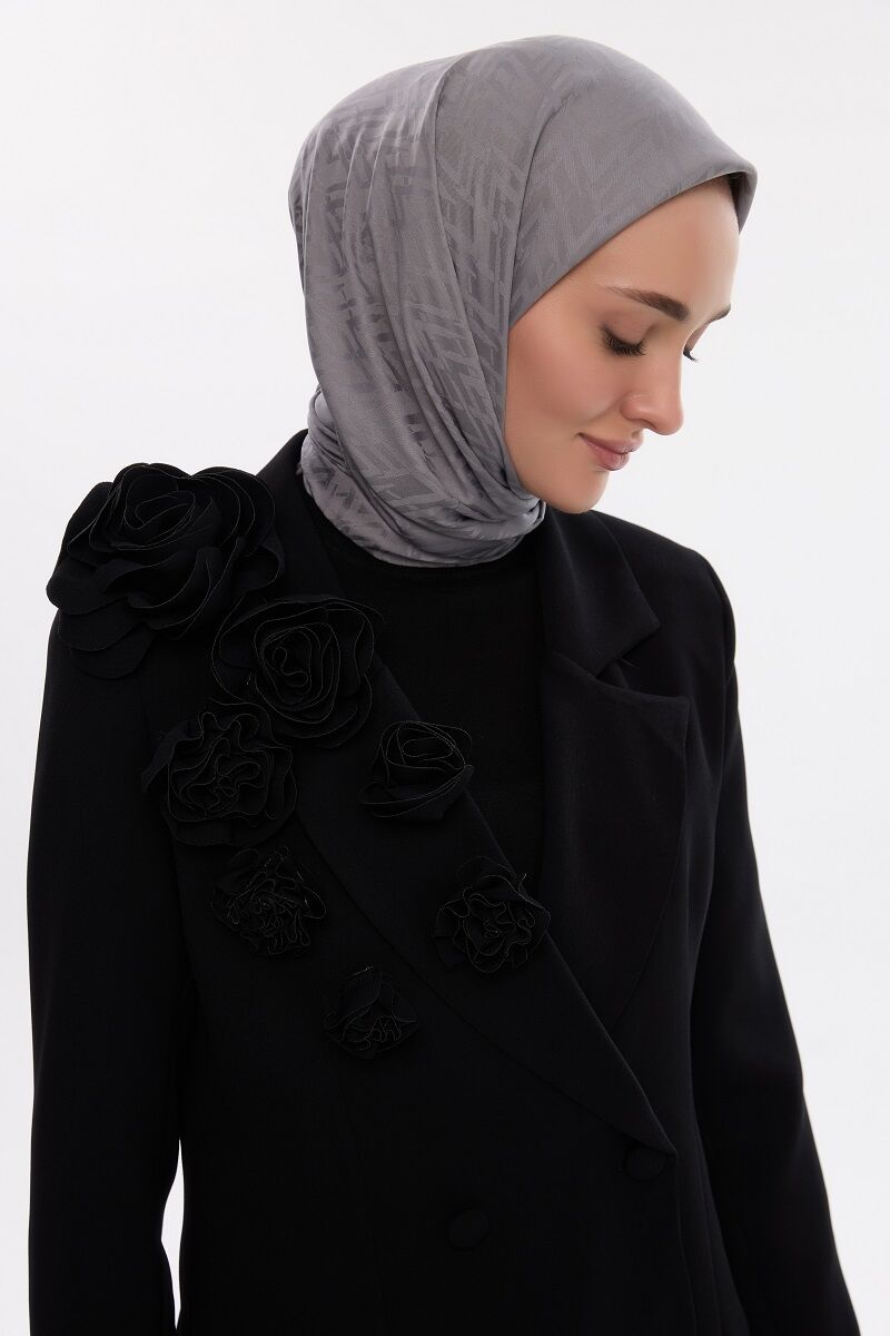 İpeksi Jakar Zikzak Desen Eşarp - Füme - 4