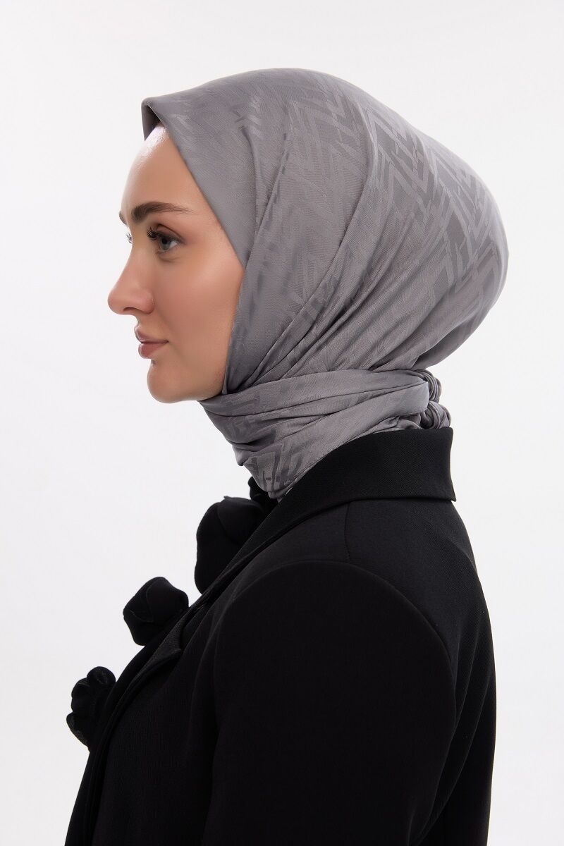 İpeksi Jakar Zikzak Desen Eşarp - Füme - 1