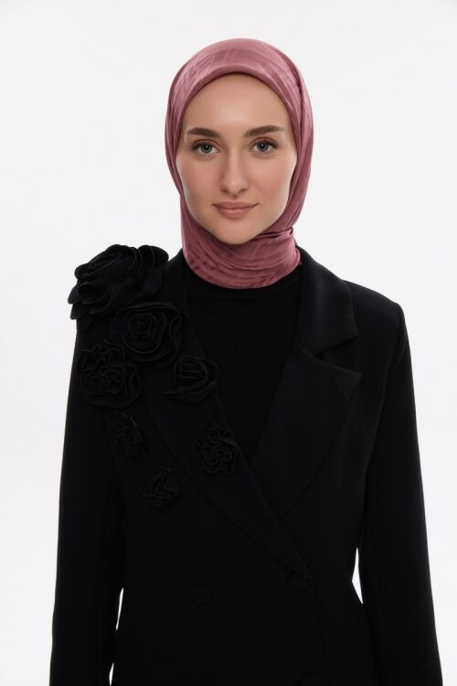 İpeksi Jakar Zikzak Desen Eşarp - Gül - Camellia Scarfs (1)