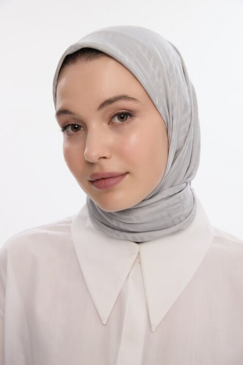 İpeksi Jakar Zikzak Desen Eşarp - Gümüş Gri - Camellia Scarfs
