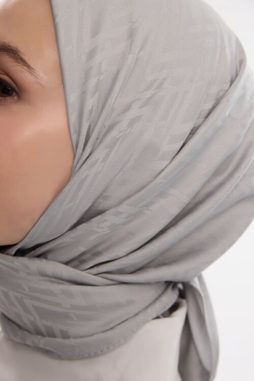 İpeksi Jakar Zikzak Desen Eşarp - Gümüş Gri - Camellia Scarfs (1)