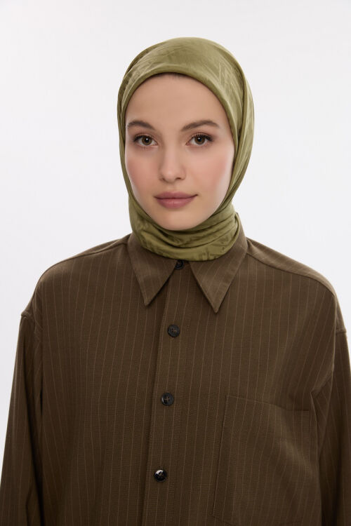 İpeksi Jakar Zikzak Desen Eşarp - Haki - Camellia Scarfs (1)