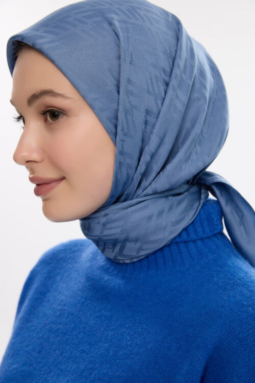 İpeksi Jakar Zikzak Desen Eşarp - İndigo 