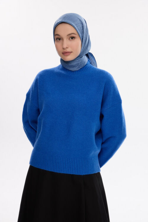 İpeksi Jakar Zikzak Desen Eşarp - İndigo - Camellia Scarfs (1)