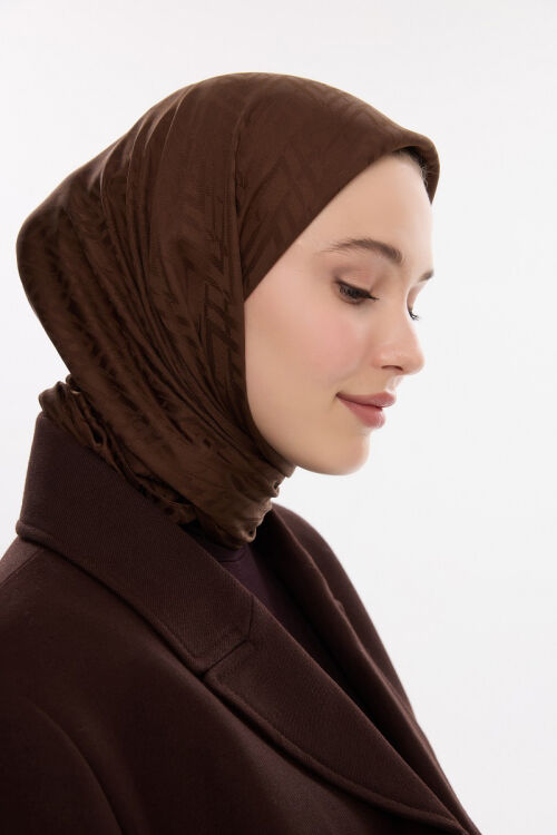 İpeksi Jakar Zikzak Desen Eşarp - Kahve - Camellia Scarfs
