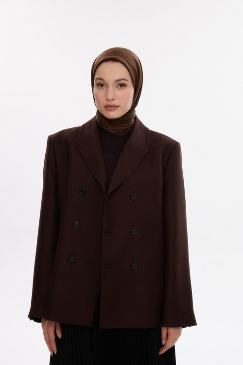 İpeksi Jakar Zikzak Desen Eşarp - Kahve - Camellia Scarfs (1)