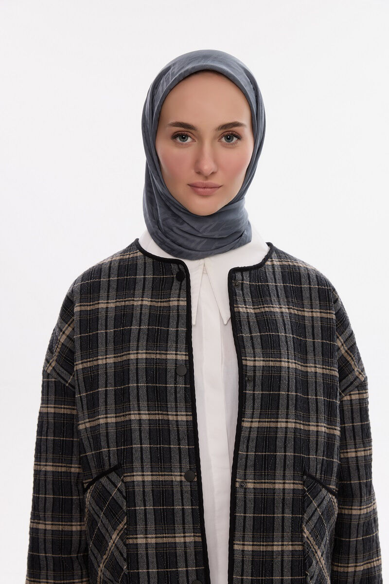 İpeksi Jakar Zikzak Desen Eşarp - Koyu Gri - 3