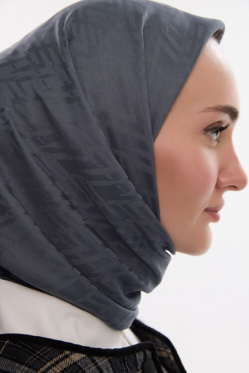 İpeksi Jakar Zikzak Desen Eşarp - Koyu Gri - Camellia Scarfs (1)