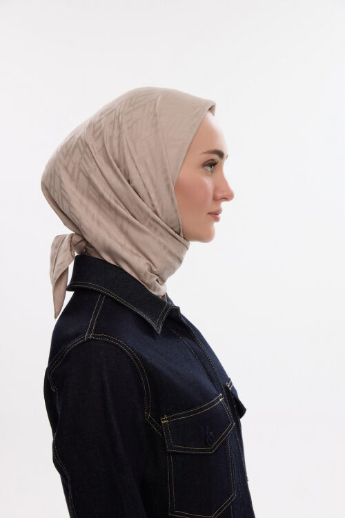 İpeksi Jakar Zikzak Desen Eşarp - Kum - Camellia Scarfs (1)
