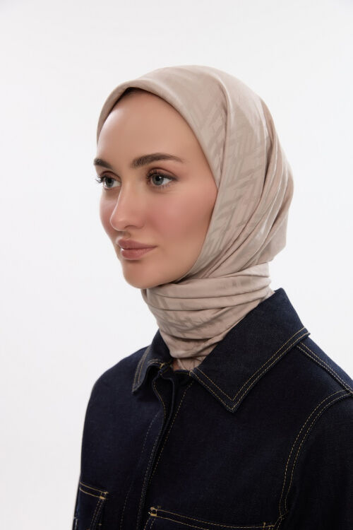 İpeksi Jakar Zikzak Desen Eşarp - Kum 