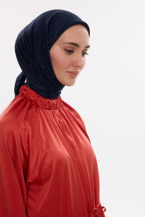 İpeksi Jakar Zikzak Desen Eşarp - Lacivert - Camellia Scarfs (1)