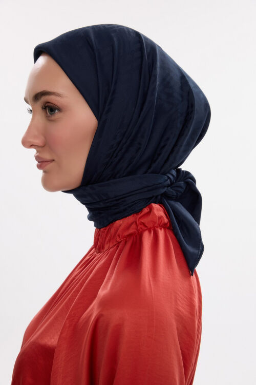 İpeksi Jakar Zikzak Desen Eşarp - Lacivert 