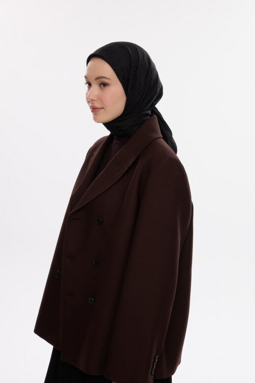 İpeksi Jakar Zikzak Desen Eşarp - Siyah - Camellia Scarfs (1)