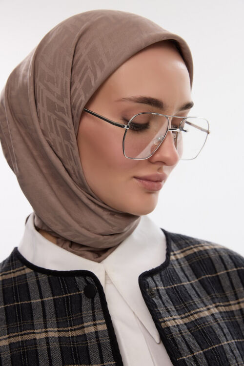 İpeksi Jakar Zikzak Desen Eşarp - Vizon 