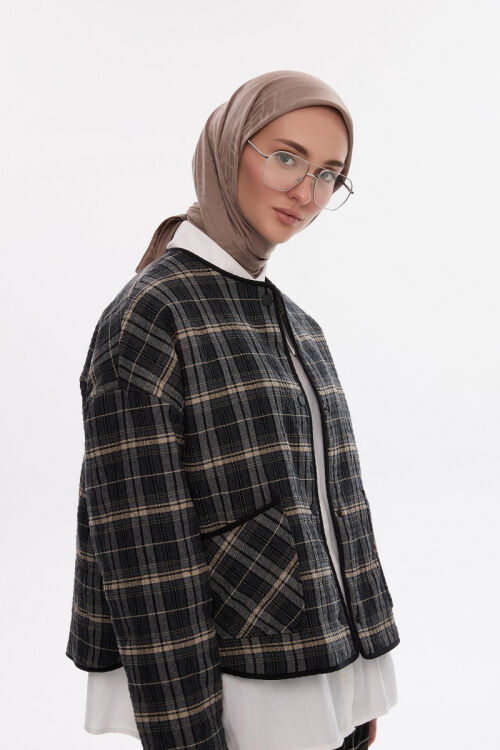 İpeksi Jakar Zikzak Desen Eşarp - Vizon - Camellia Scarfs (1)