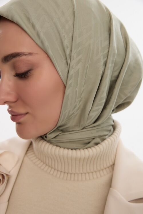 İpeksi Jakar Zikzak Desen Eşarp - Zeytin Yeşili 