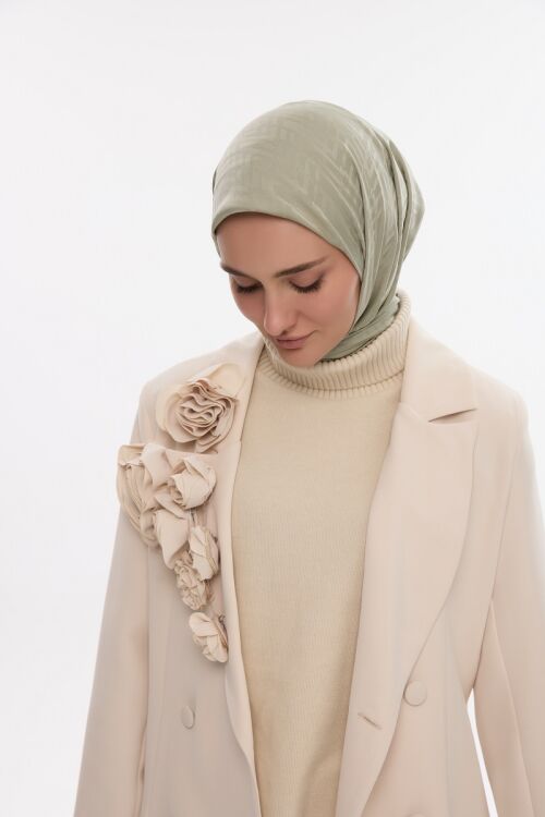 İpeksi Jakar Zikzak Desen Eşarp - Zeytin Yeşili - Camellia Scarfs (1)