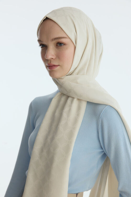 İpeksi Jakar Zincir Desen Şal - Badem Sütü - Camellia Scarfs
