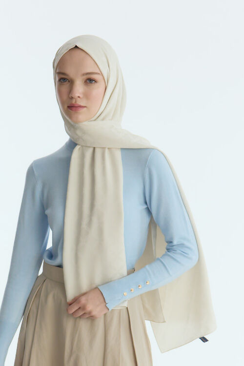 İpeksi Jakar Zincir Desen Şal - Badem Sütü - Camellia Scarfs (1)