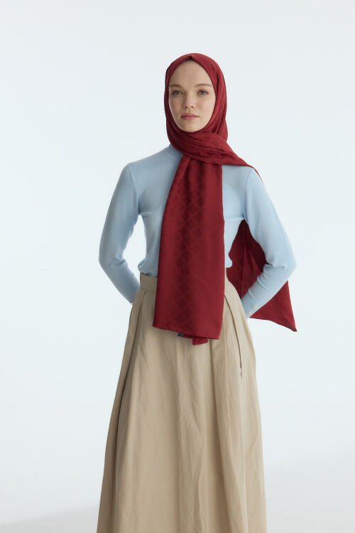 İpeksi Jakar Zincir Desen Şal - Bordo - Camellia Scarfs (1)