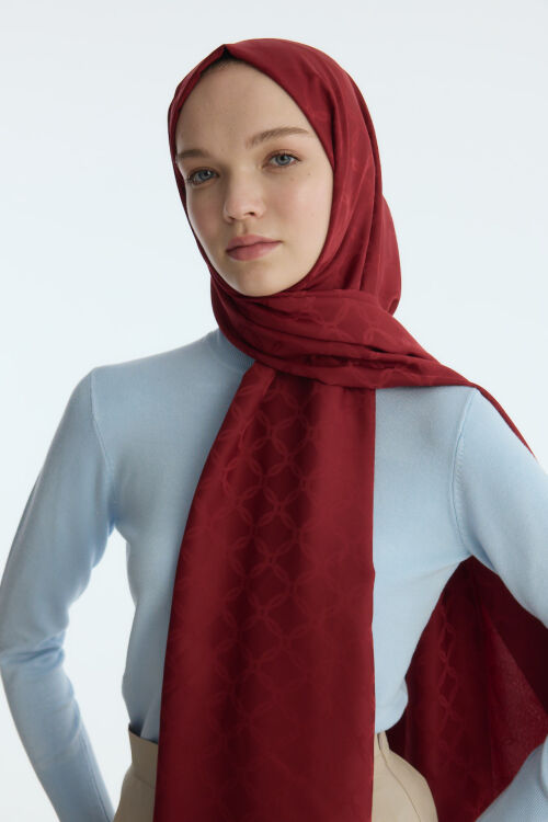 İpeksi Jakar Zincir Desen Şal - Bordo - Camellia Scarfs