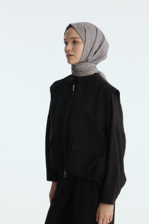 İpeksi Jakar Zincir Desen Şal - Füme - Camellia Scarfs (1)