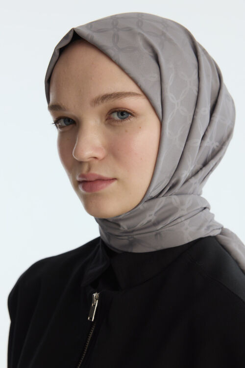 İpeksi Jakar Zincir Desen Şal - Füme - Camellia Scarfs