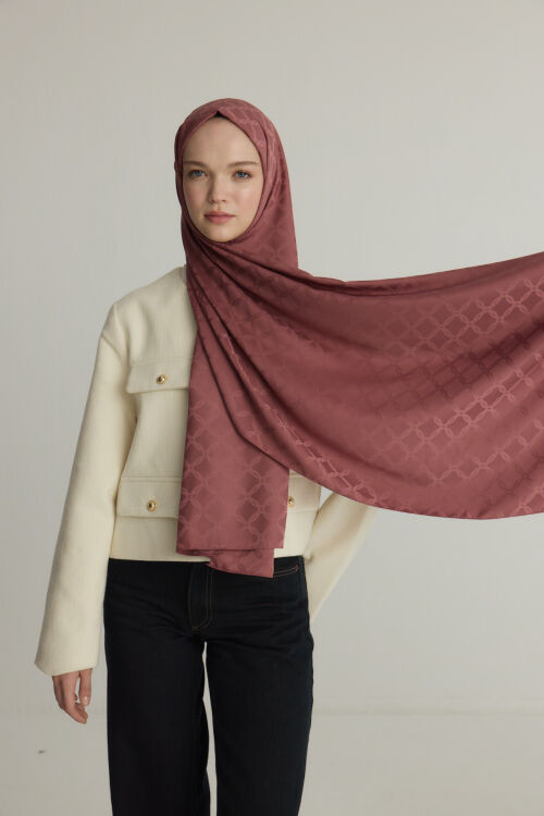 İpeksi Jakar Zincir Desen Şal - Gül - Camellia Scarfs