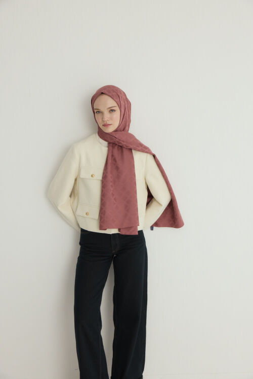 İpeksi Jakar Zincir Desen Şal - Gül - Camellia Scarfs (1)