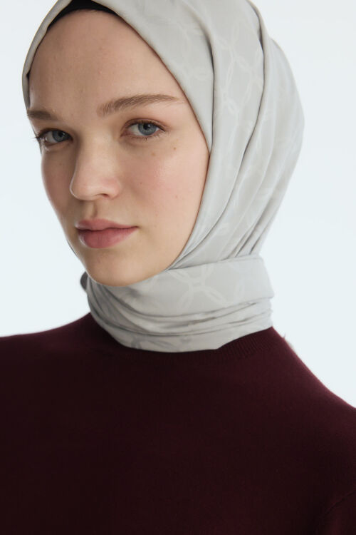 İpeksi Jakar Zincir Desen Şal - Gümüş Gri - Camellia Scarfs