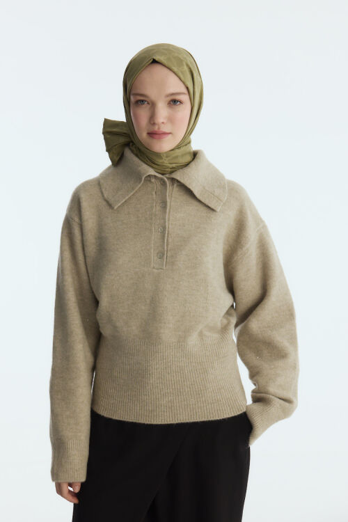 İpeksi Jakar Zincir Desen Şal - Haki - Camellia Scarfs (1)