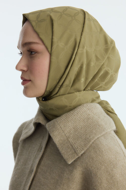 İpeksi Jakar Zincir Desen Şal - Haki - Camellia Scarfs