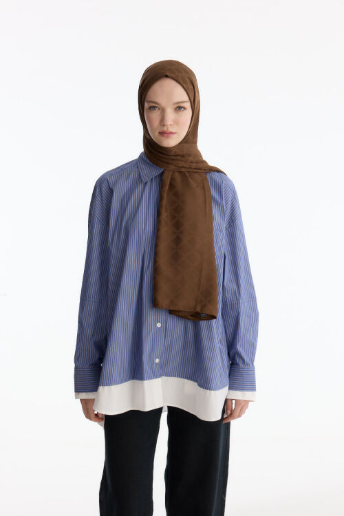 İpeksi Jakar Zincir Desen Şal - Kahve - Camellia Scarfs (1)