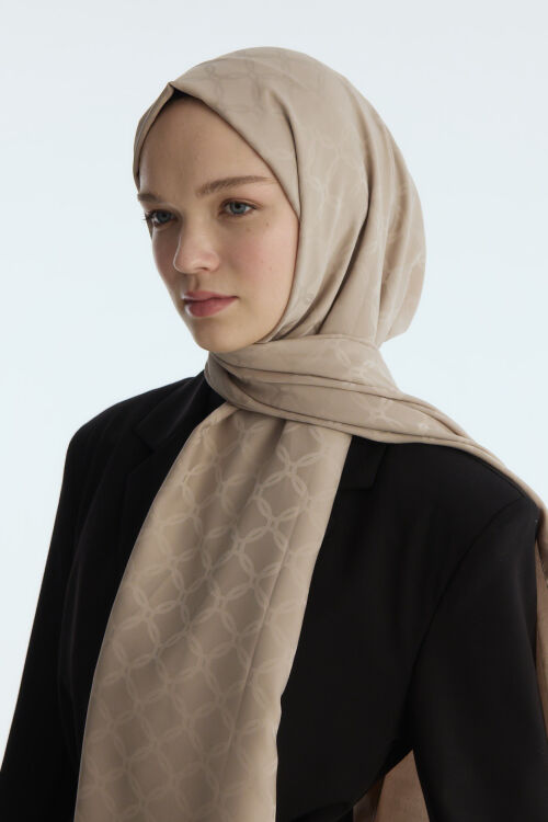 İpeksi Jakar Zincir Desen Şal - Kum - Camellia Scarfs