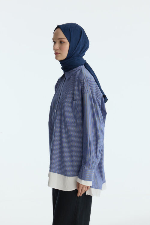 İpeksi Jakar Zincir Desen Şal - Lacivert - Camellia Scarfs (1)