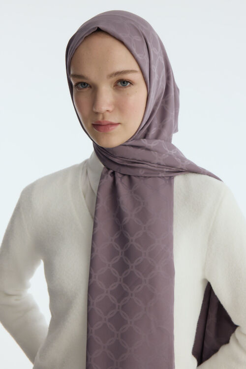 İpeksi Jakar Zincir Desen Şal - Lavanta - Camellia Scarfs
