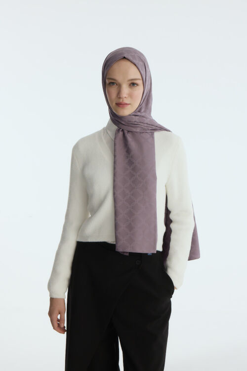 İpeksi Jakar Zincir Desen Şal - Lavanta - Camellia Scarfs (1)