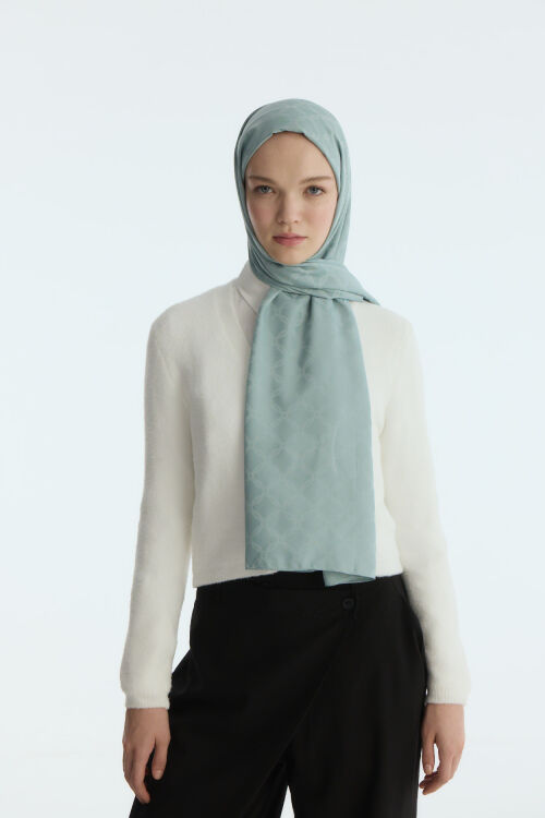 İpeksi Jakar Zincir Desen Şal - Nane - Camellia Scarfs (1)