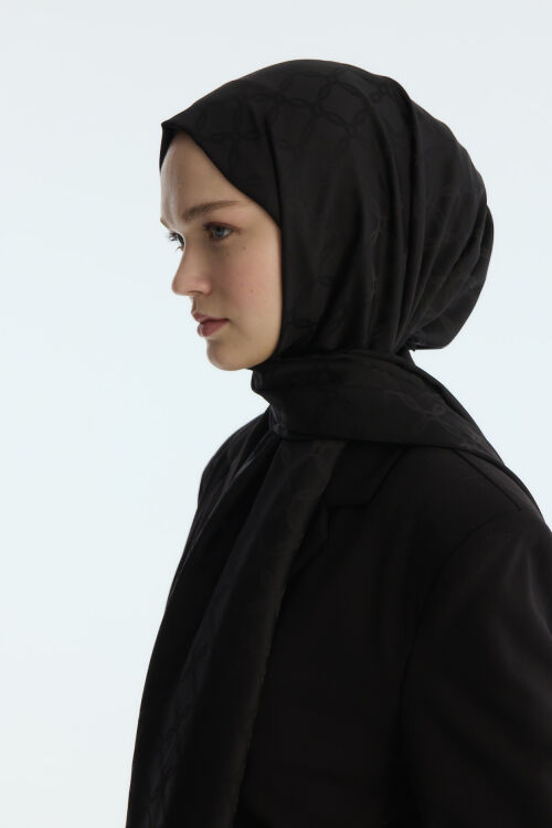 İpeksi Jakar Zincir Desen Şal - Siyah - Camellia Scarfs