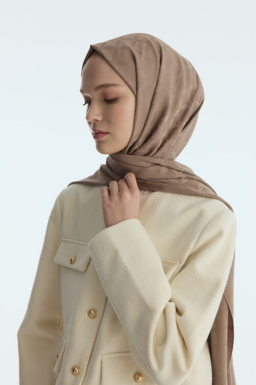 İpeksi Jakar Zincir Desen Şal - Vizon - Camellia Scarfs