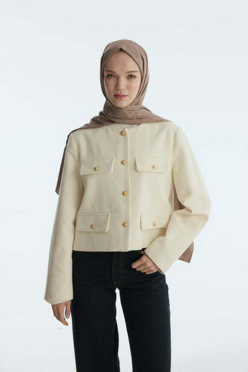 İpeksi Jakar Zincir Desen Şal - Vizon - Camellia Scarfs (1)